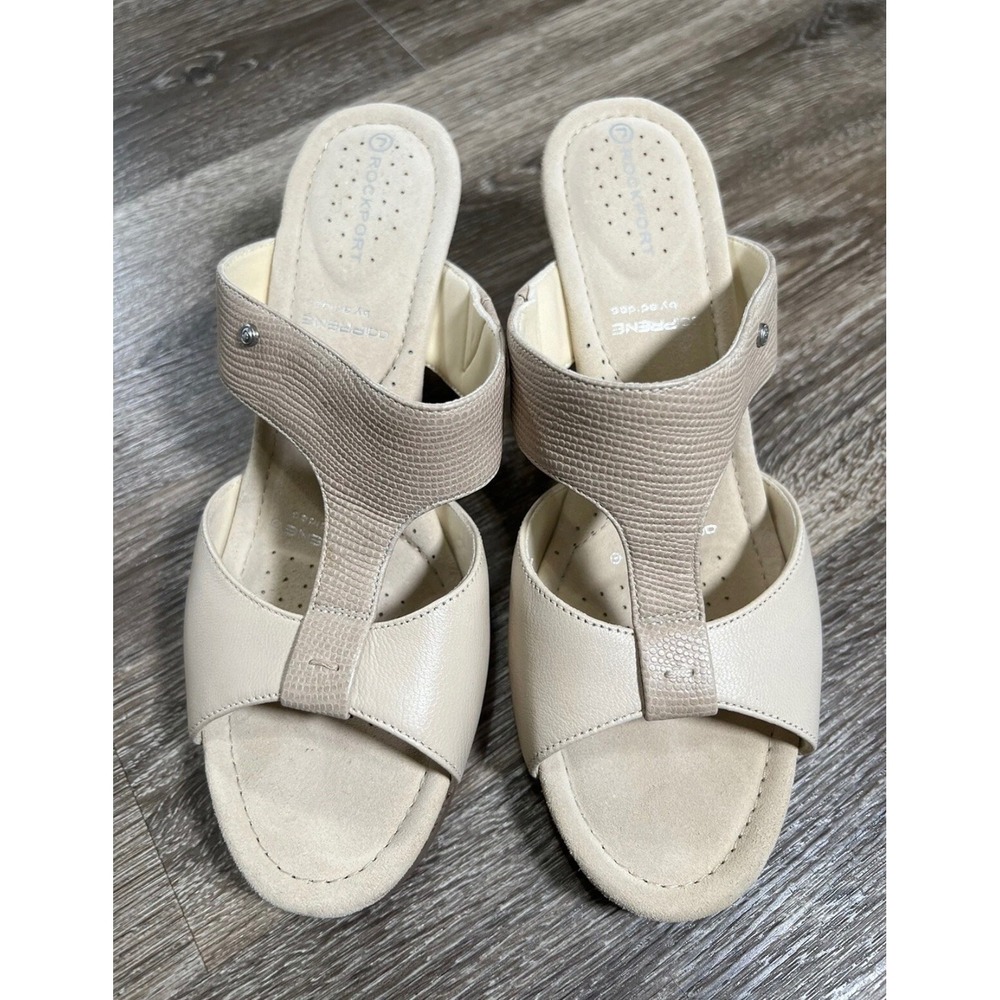 Rockport Adiprene by Adidas Women 7.5 Cream Leather Cork Wedge Sandals